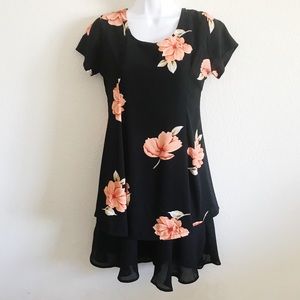 Pink Floral Black Dress